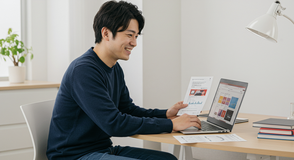 投資信託商品を選んでいる男性