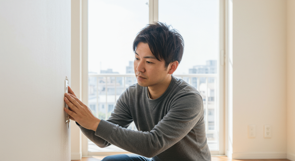 中古マンションのチェックをしている男性