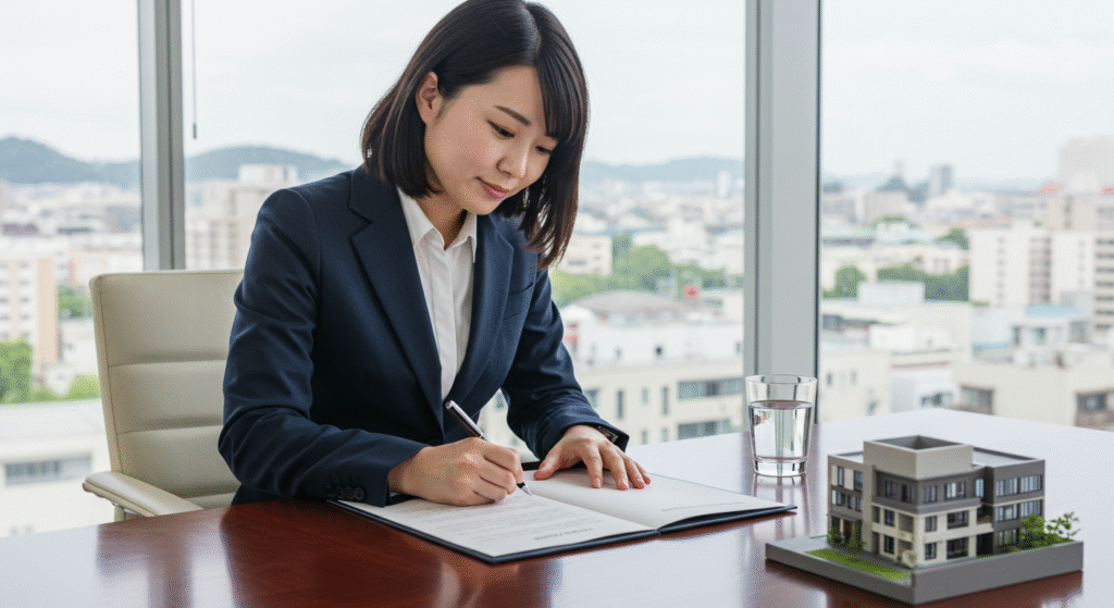 マンション契約をする女性