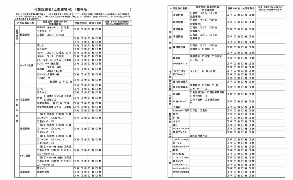 付帯設備表見本