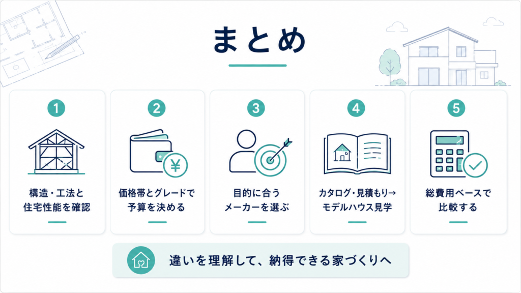 ハウスメーカー選びの違いまとめ