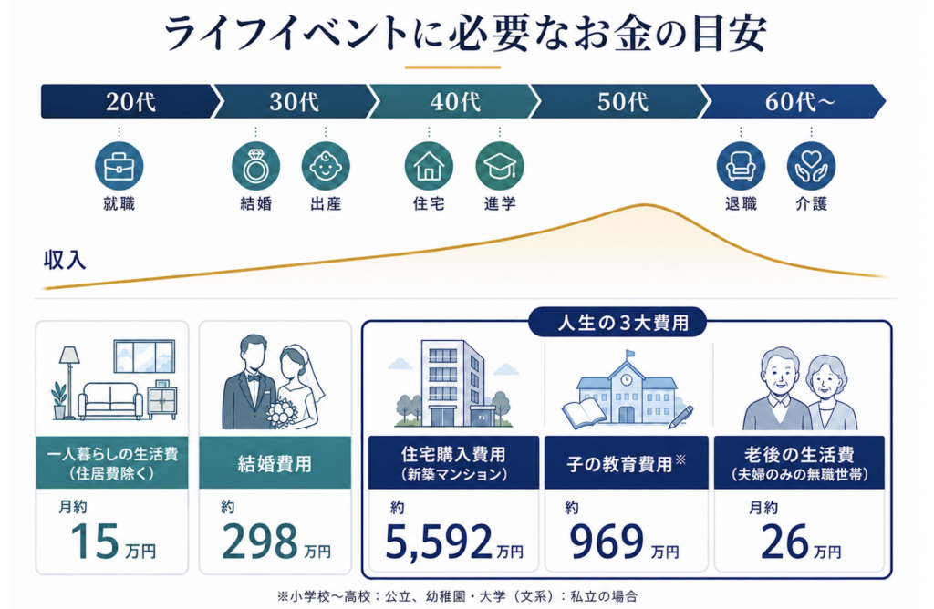 人生にかかるお金の目安