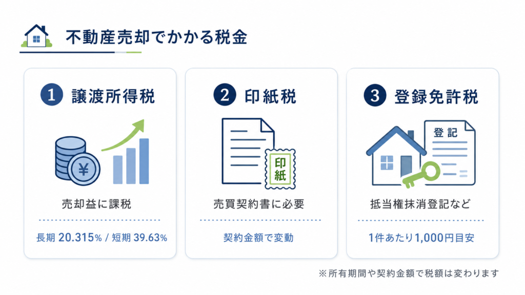 不動産売却時かかる税金3種類