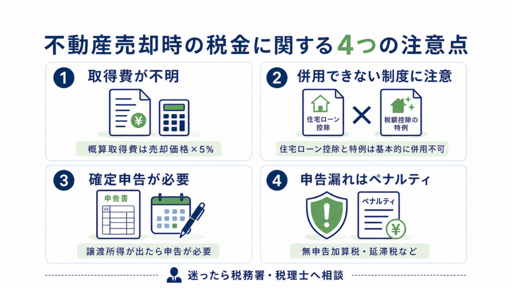 不動産売却時の税金に関する4つの注意点